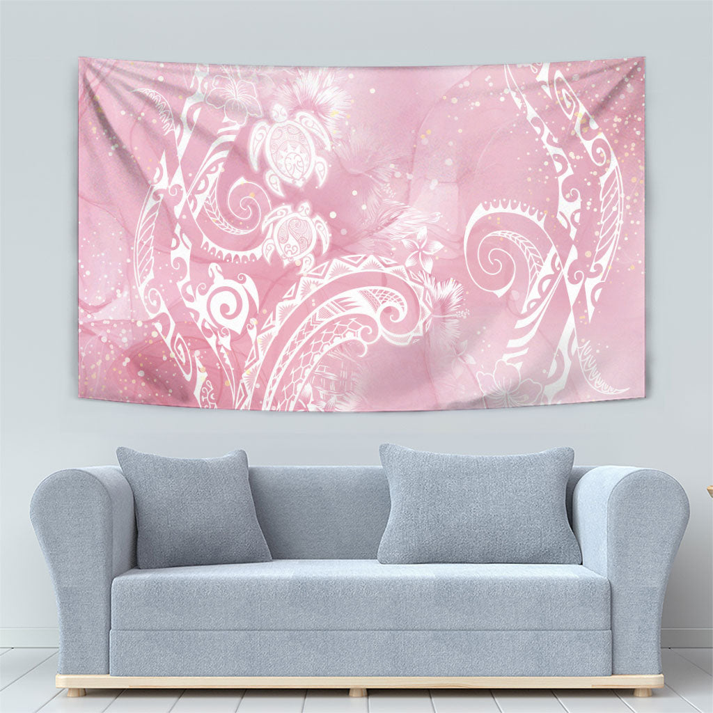 Aloha Hawaii Turtles Floral Tapestry Pink Marbles Glaze