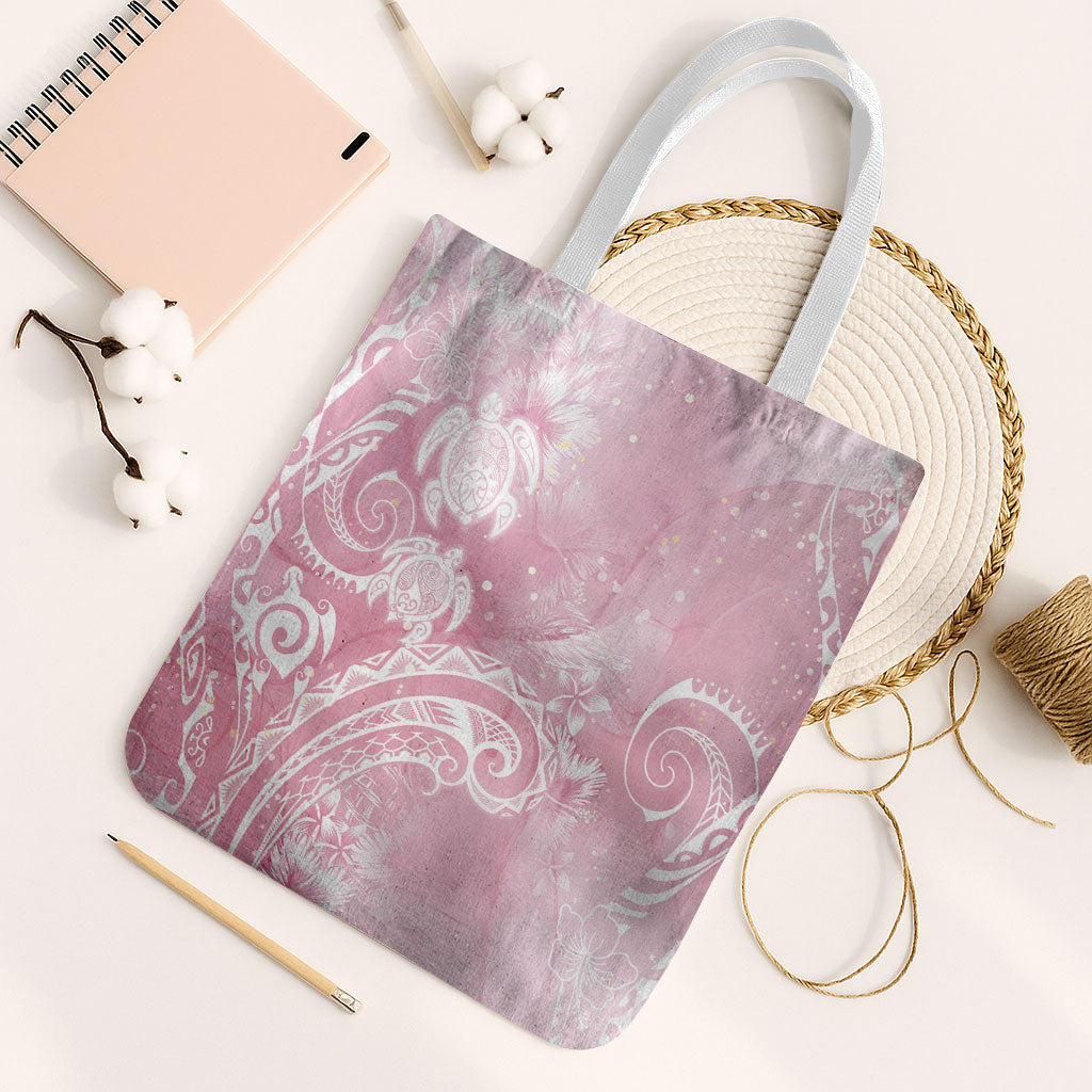 Aloha Hawaii Turtles Floral Tote Bag Pink Marbles Glaze