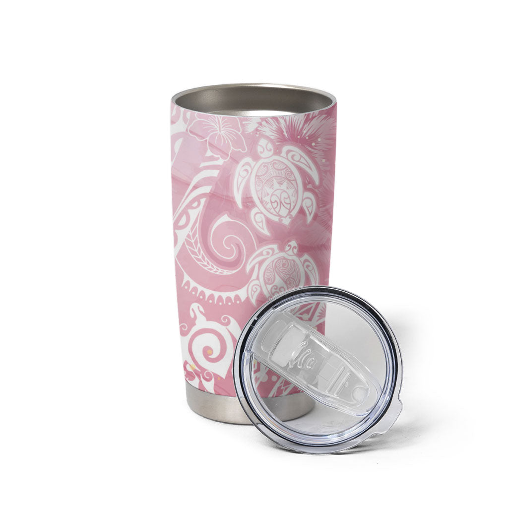 Aloha Hawaii Turtles Floral Tumbler Cup Pink Marbles Glaze