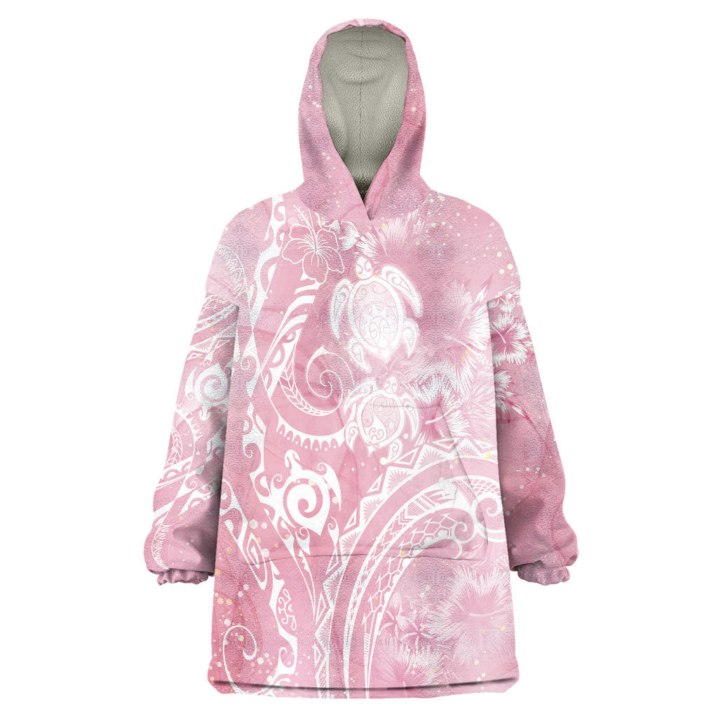 Aloha Hawaii Turtles Floral Wearable Blanket Hoodie Pink Marbles Glaze