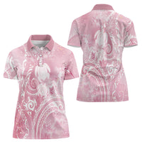Aloha Hawaii Turtles Floral Women Polo Shirt Pink Marbles Glaze