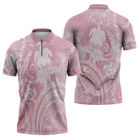 Aloha Hawaii Turtles Floral Zipper Polo Shirt Pink Marbles Glaze