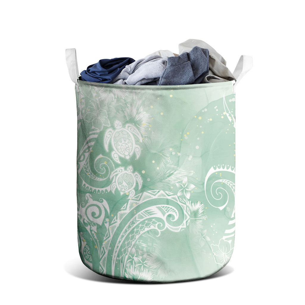Aloha Hawaii Turtles Floral Laundry Basket Seafoam Marbles Glaze