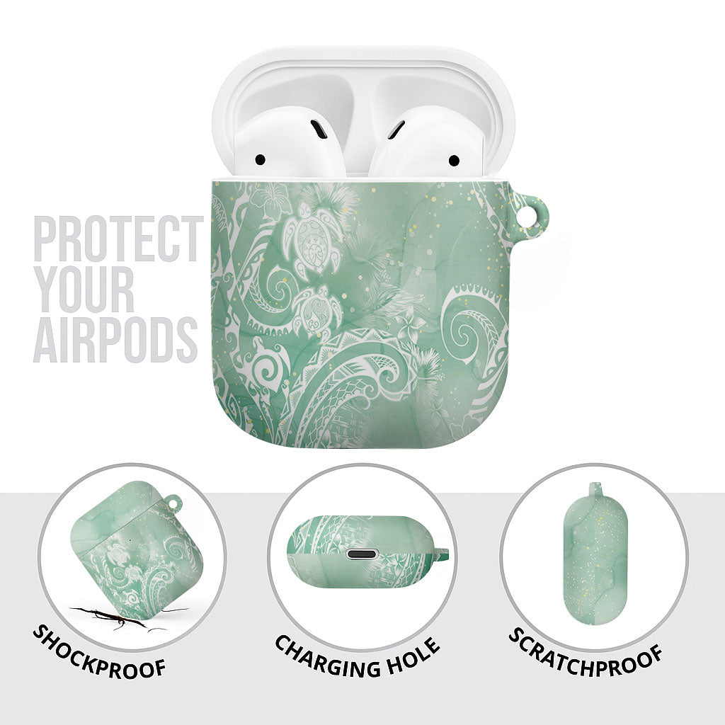 Aloha Hawaii Turtles Floral AirPods Case Seafoam Marbles Glaze