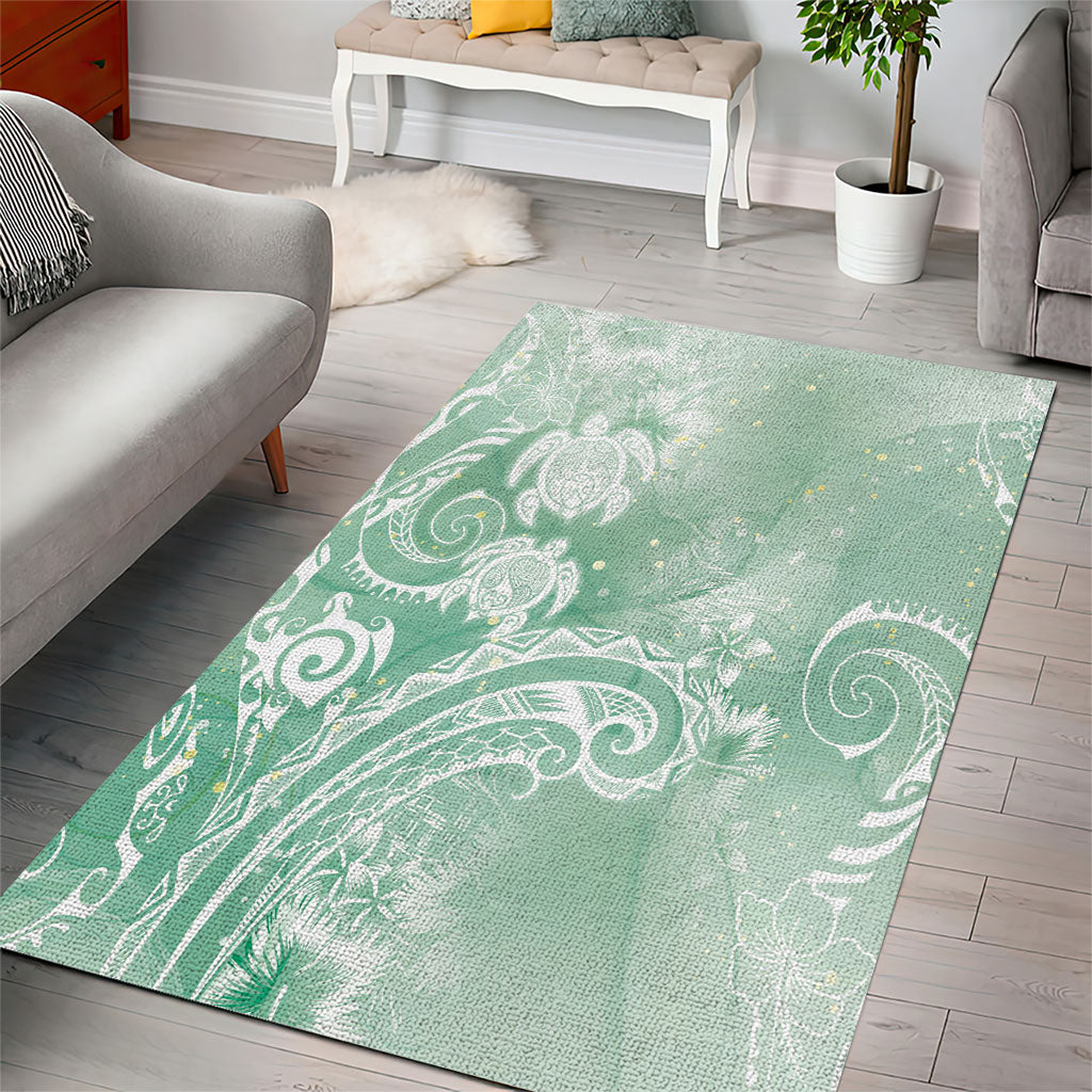 Aloha Hawaii Turtles Floral Area Rug Seafoam Marbles Glaze