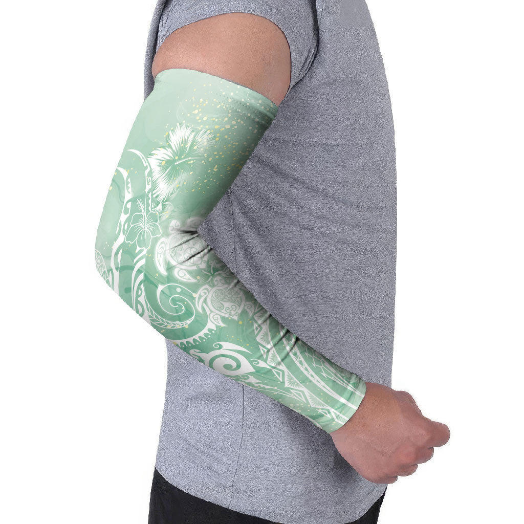 Aloha Hawaii Turtles Floral Arm Sleeves Seafoam Marbles Glaze