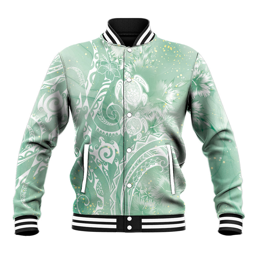 Aloha Hawaii Turtles Floral Baseball Jacket Seafoam Marbles Glaze