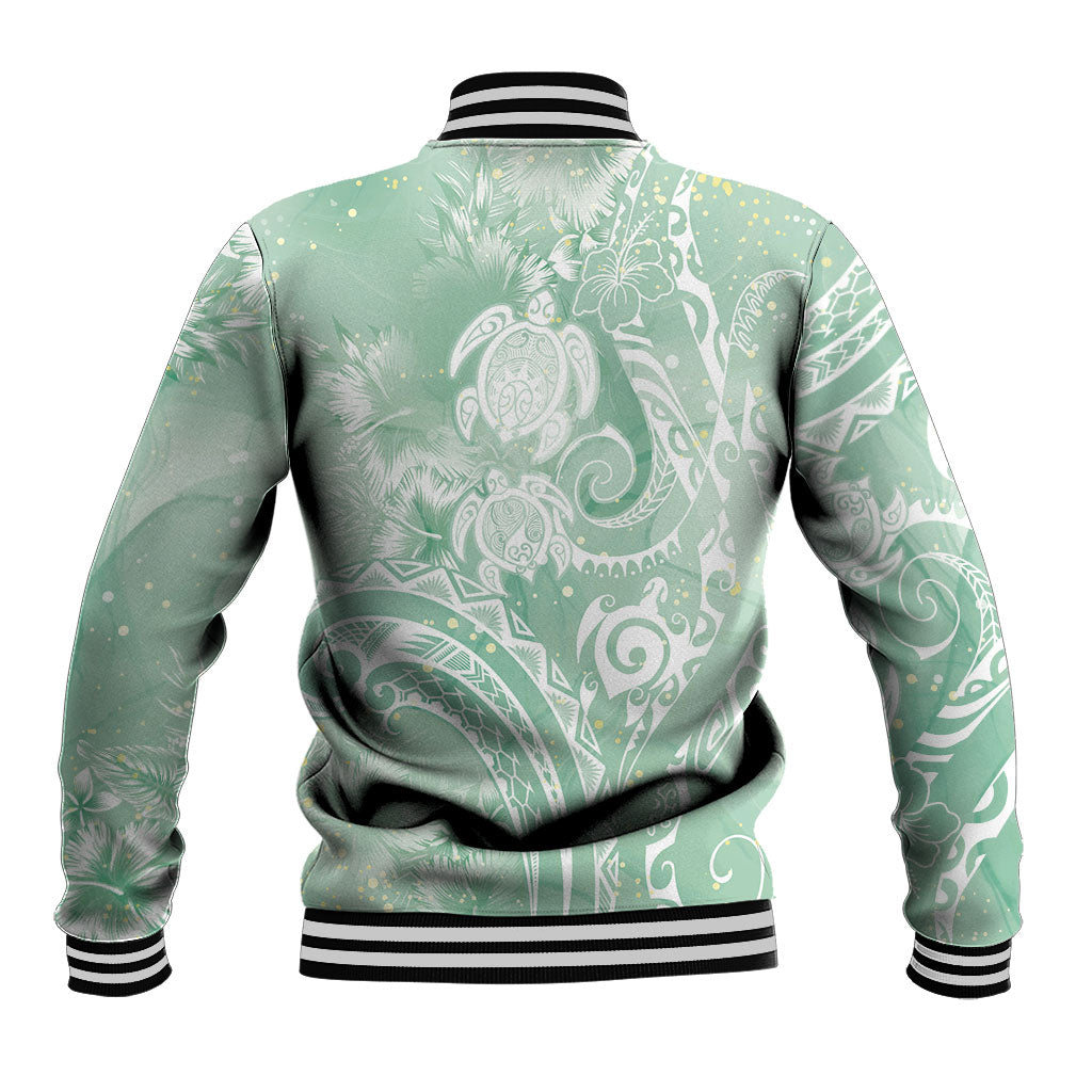 Aloha Hawaii Turtles Floral Baseball Jacket Seafoam Marbles Glaze