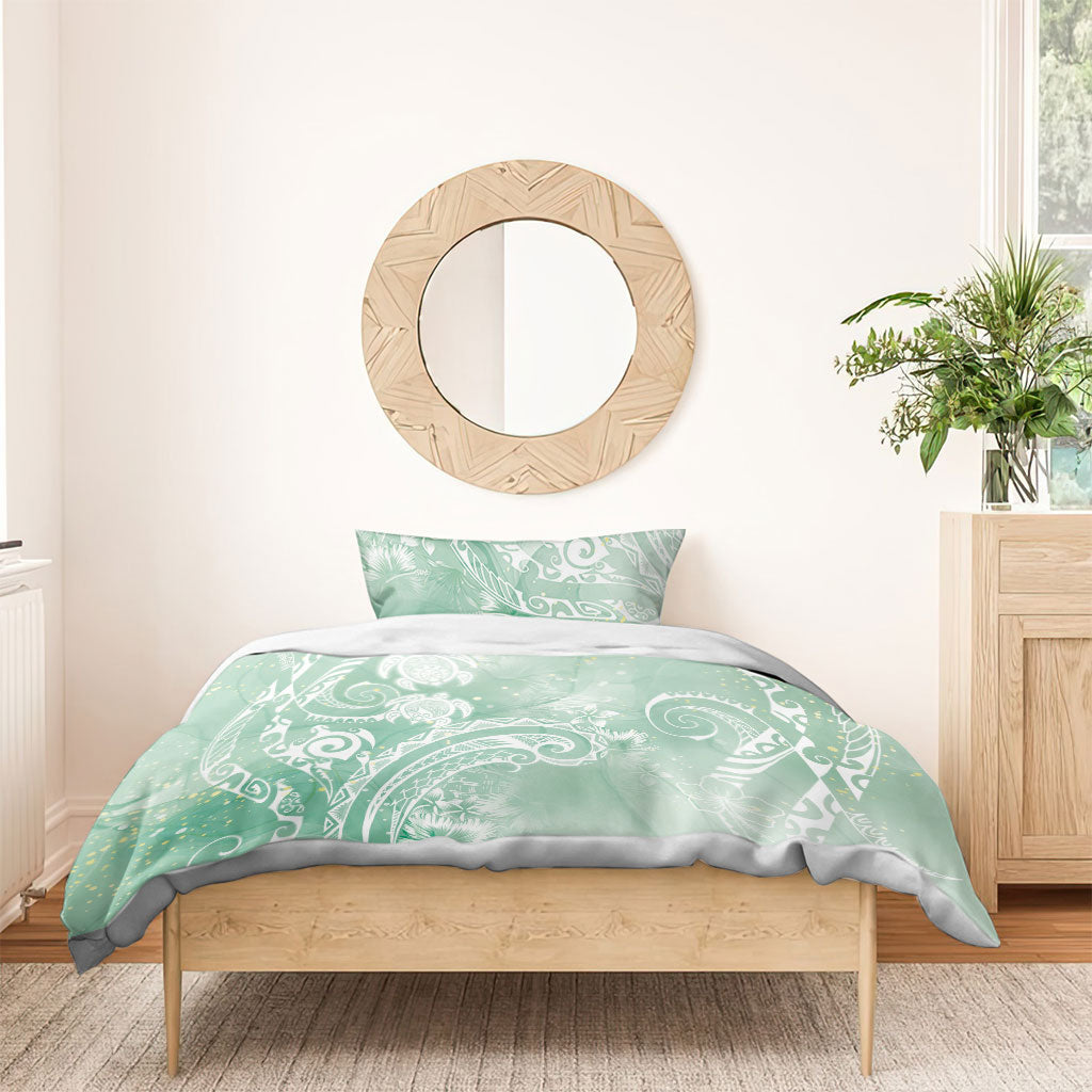Aloha Hawaii Turtles Floral Bedding Set Seafoam Marbles Glaze
