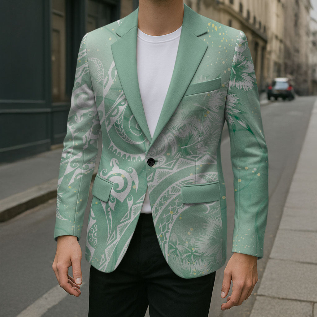 Aloha Hawaii Turtles Floral Blazer Seafoam Marbles Glaze