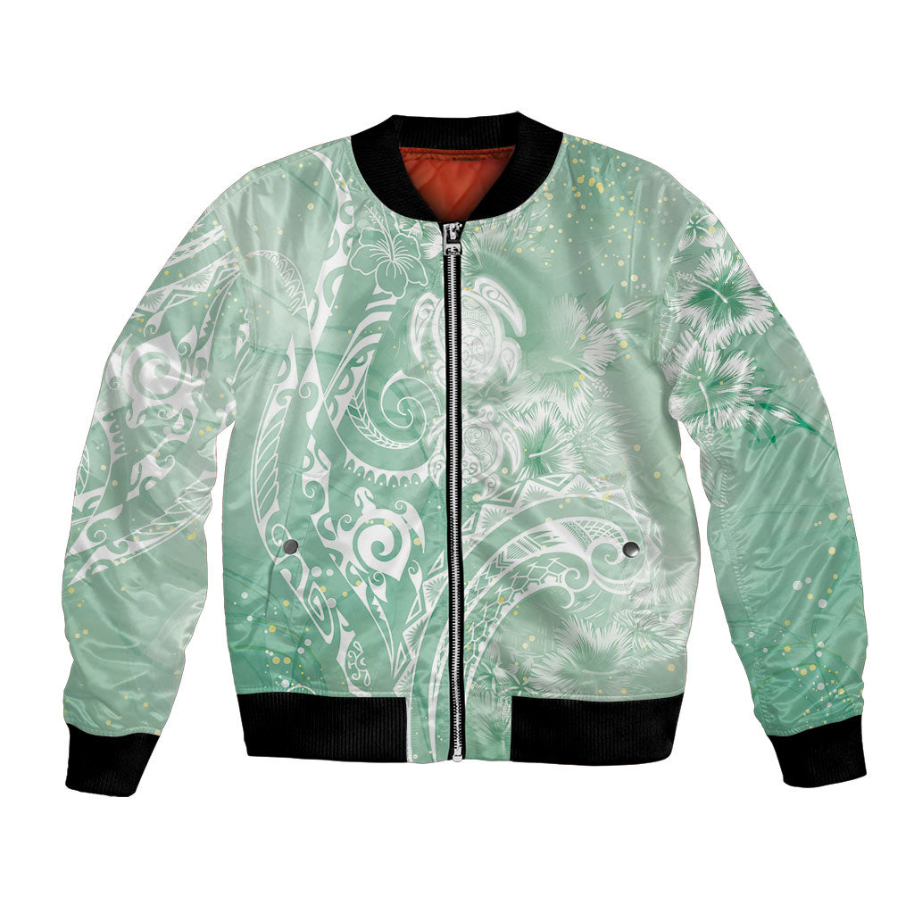 Aloha Hawaii Turtles Floral Bomber Jacket Seafoam Marbles Glaze