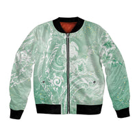 Aloha Hawaii Turtles Floral Bomber Jacket Seafoam Marbles Glaze