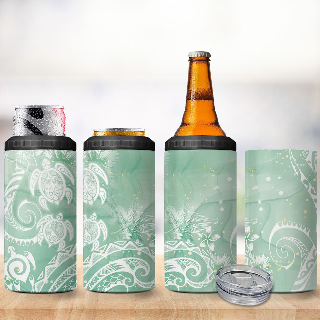 Aloha Hawaii Turtles Floral 4 in 1 Can Cooler Tumbler Seafoam Marbles Glaze
