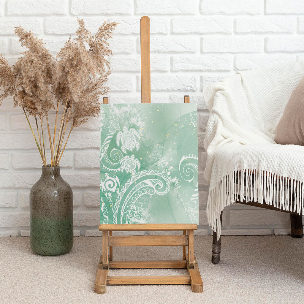 Aloha Hawaii Turtles Floral Canvas Wall Art Seafoam Marbles Glaze