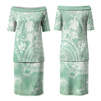 Aloha Hawaii Turtles Floral Couples Matching Puletasi and Hawaiian Shirt Seafoam Marbles Glaze LT7 - Polynesian Pride