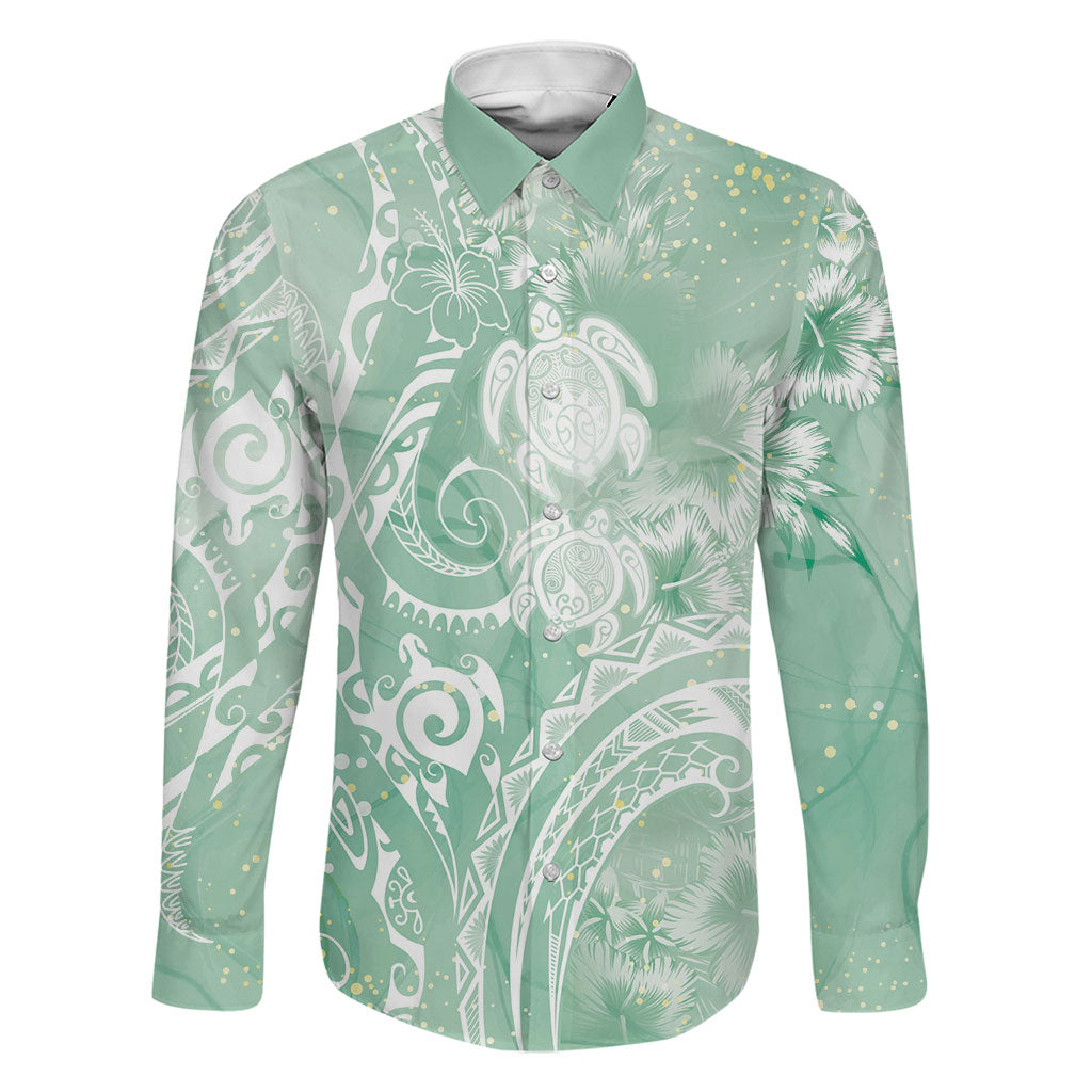 Aloha Hawaii Turtles Floral Family Matching Mermaid Dress and Hawaiian Shirt Seafoam Marbles Glaze