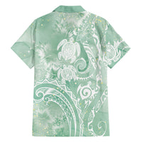 Aloha Hawaii Turtles Floral Family Matching Off Shoulder Maxi Dress and Hawaiian Shirt Seafoam Marbles Glaze