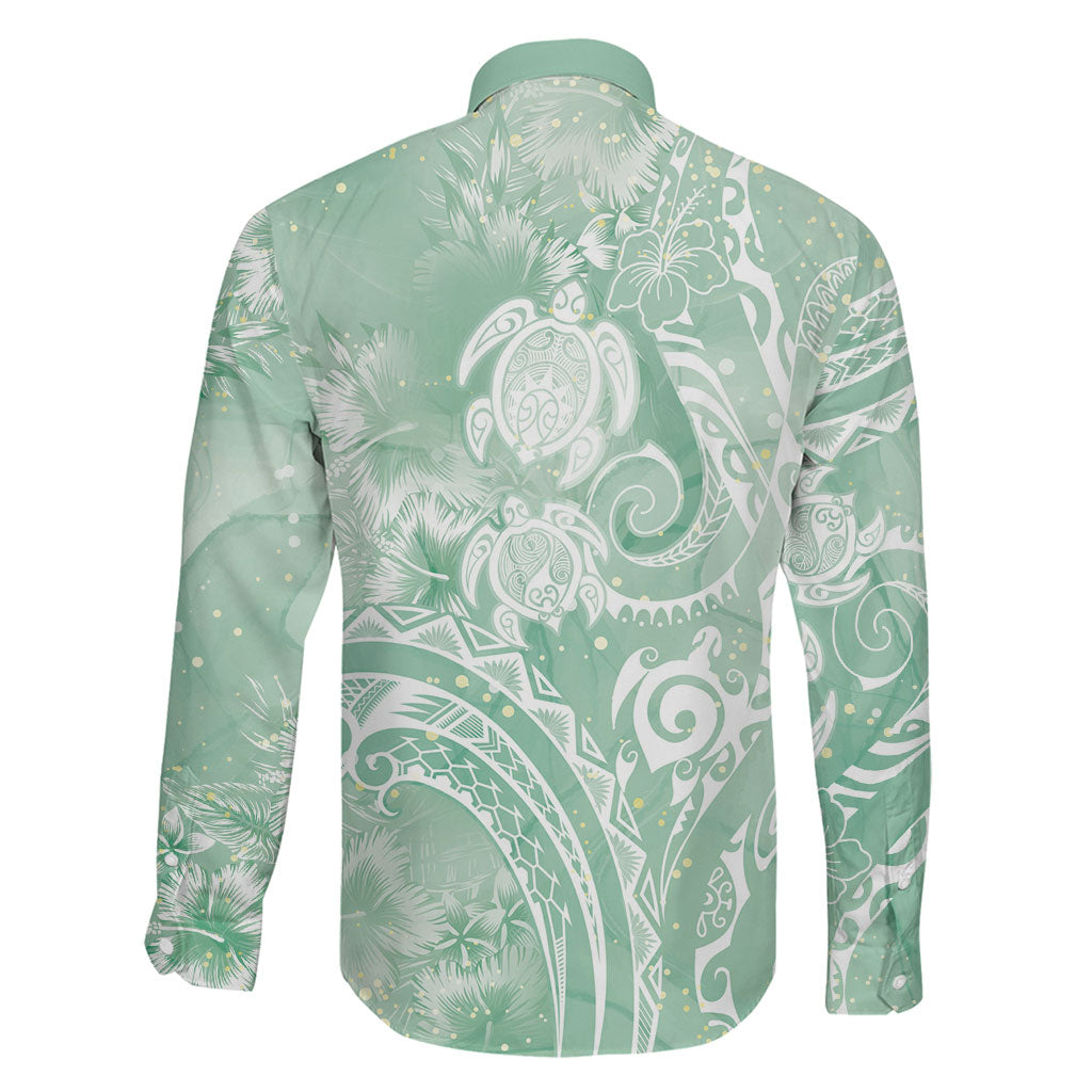 Aloha Hawaii Turtles Floral Family Matching Short Sleeve Bodycon Dress and Hawaiian Shirt Seafoam Marbles Glaze