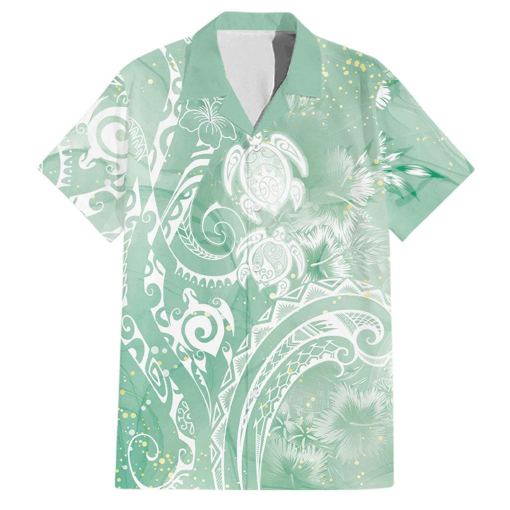 Aloha Hawaii Turtles Floral Family Matching Summer Maxi Dress and Hawaiian Shirt Seafoam Marbles Glaze