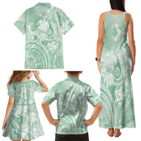 Aloha Hawaii Turtles Floral Family Matching Tank Maxi Dress and Hawaiian Shirt Seafoam Marbles Glaze