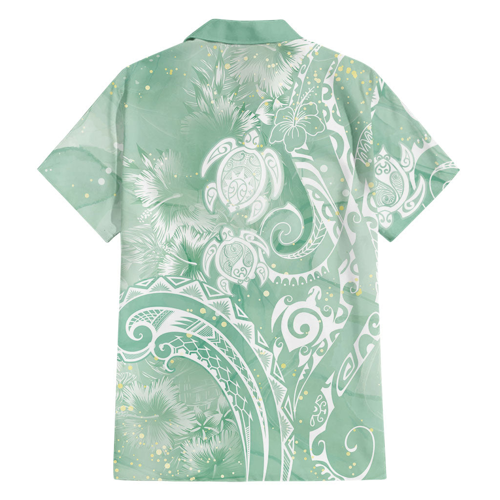 Aloha Hawaii Turtles Floral Family Matching Tank Maxi Dress and Hawaiian Shirt Seafoam Marbles Glaze