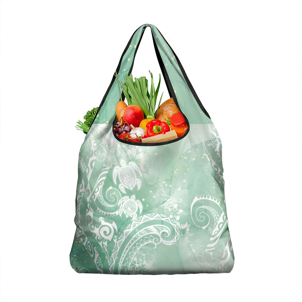 Aloha Hawaii Turtles Floral Grocery Bag Seafoam Marbles Glaze