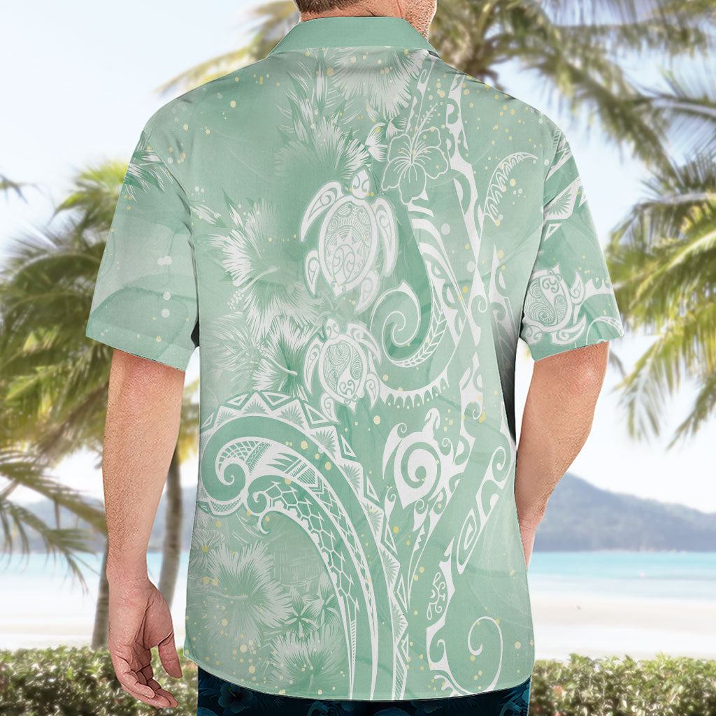 Aloha Hawaii Turtles Floral Hawaiian Shirt Seafoam Marbles Glaze