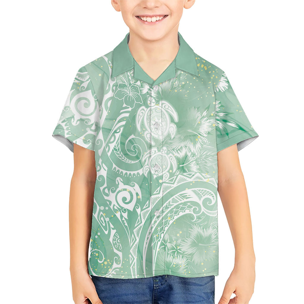 Aloha Hawaii Turtles Floral Hawaiian Shirt Seafoam Marbles Glaze
