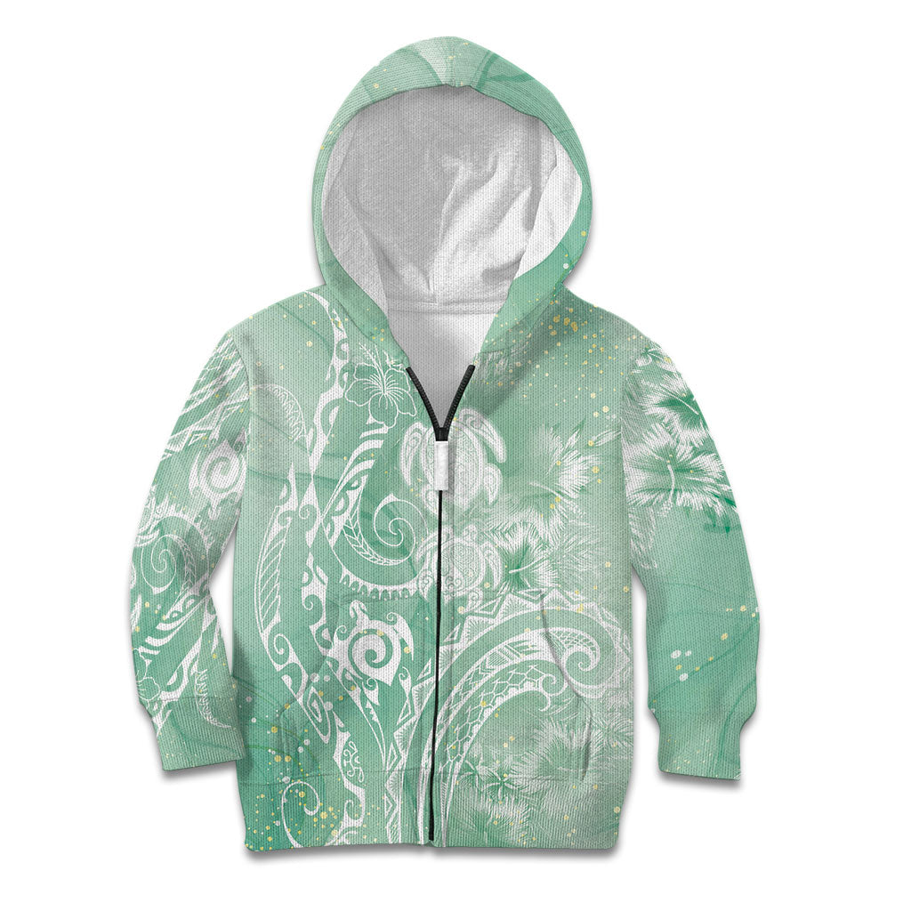 Aloha Hawaii Turtles Floral Kid Hoodie Seafoam Marbles Glaze