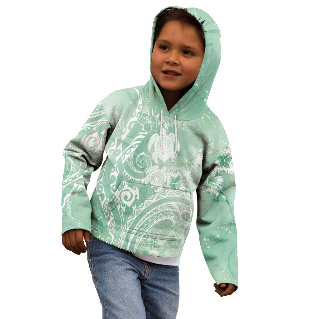 Aloha Hawaii Turtles Floral Kid Hoodie Seafoam Marbles Glaze