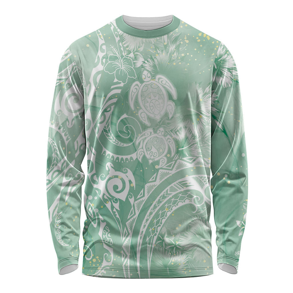 Aloha Hawaii Turtles Floral Long Sleeve Shirt Seafoam Marbles Glaze