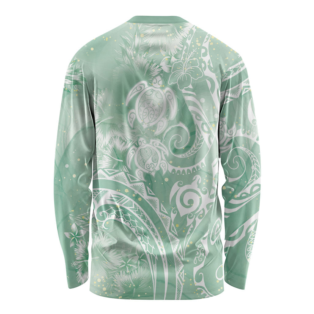 Aloha Hawaii Turtles Floral Long Sleeve Shirt Seafoam Marbles Glaze