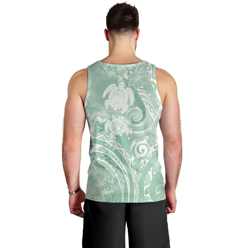 Aloha Hawaii Turtles Floral Men Tank Top Seafoam Marbles Glaze