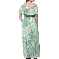 Aloha Hawaii Turtles Floral Off Shoulder Maxi Dress Seafoam Marbles Glaze