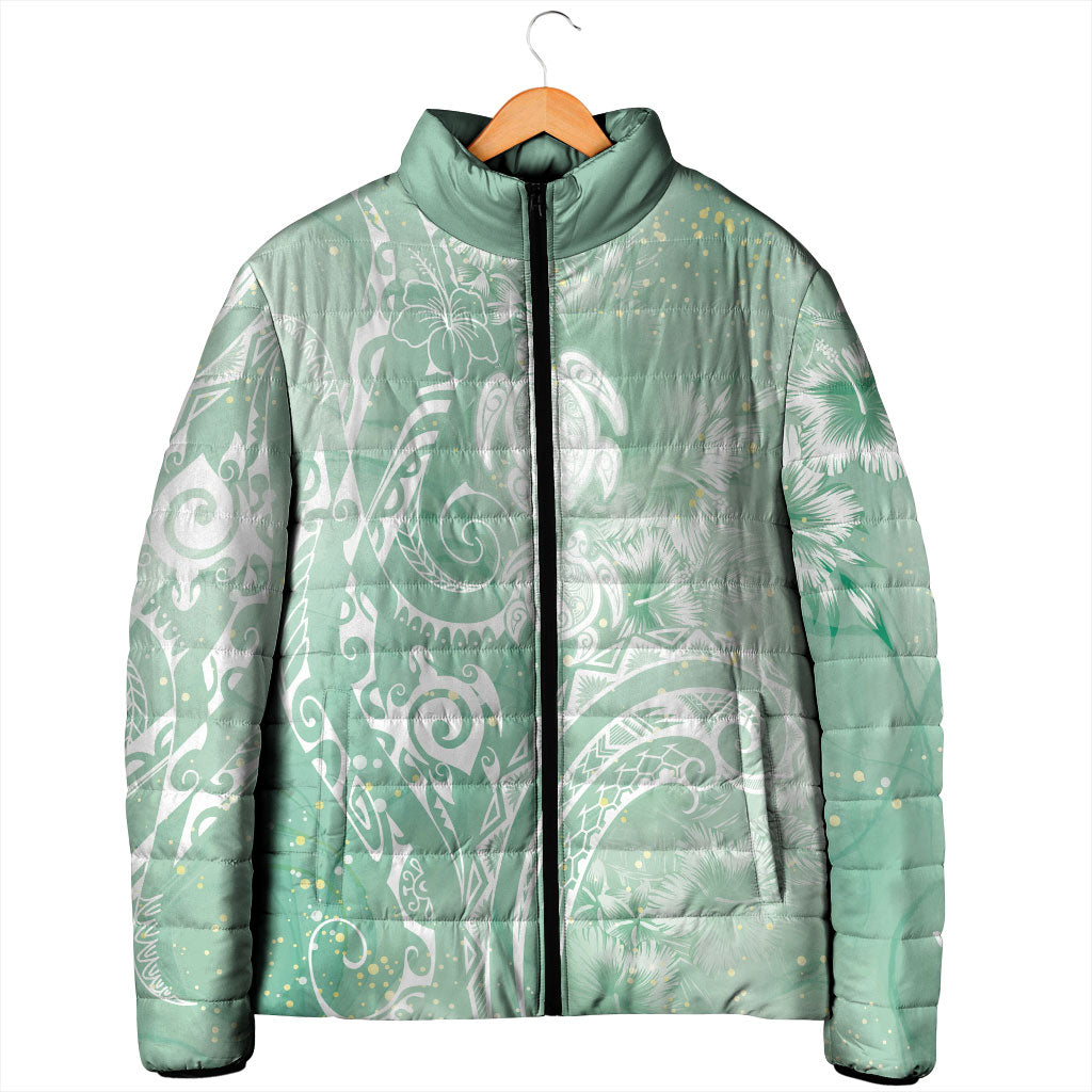Aloha Hawaii Turtles Floral Padded Jacket Seafoam Marbles Glaze