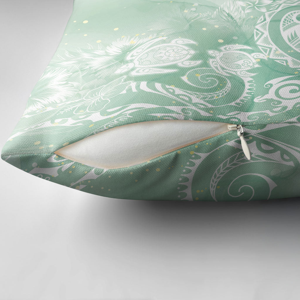 Aloha Hawaii Turtles Floral Pillow Cover Seafoam Marbles Glaze