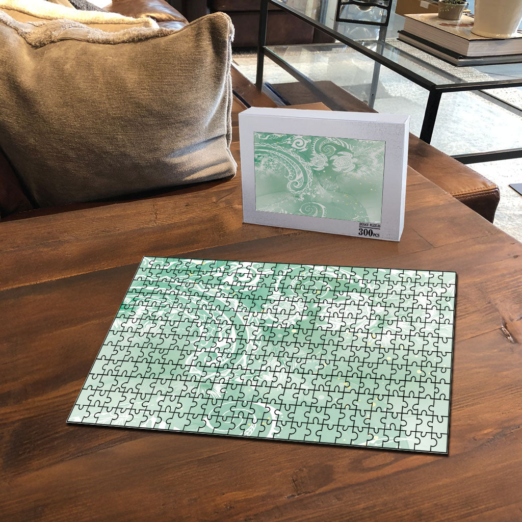 Aloha Hawaii Turtles Floral Puzzle Seafoam Marbles Glaze
