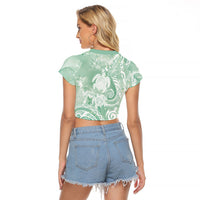 Aloha Hawaii Turtles Floral Raglan Cropped T Shirt Seafoam Marbles Glaze