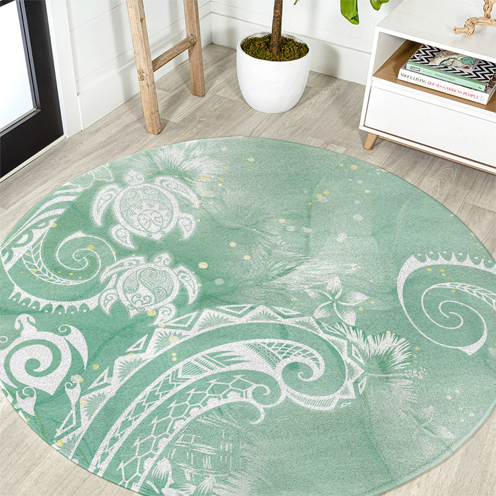 Aloha Hawaii Turtles Floral Round Carpet Seafoam Marbles Glaze