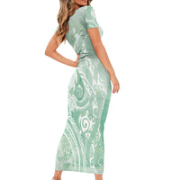 Aloha Hawaii Turtles Floral Short Sleeve Bodycon Dress Seafoam Marbles Glaze
