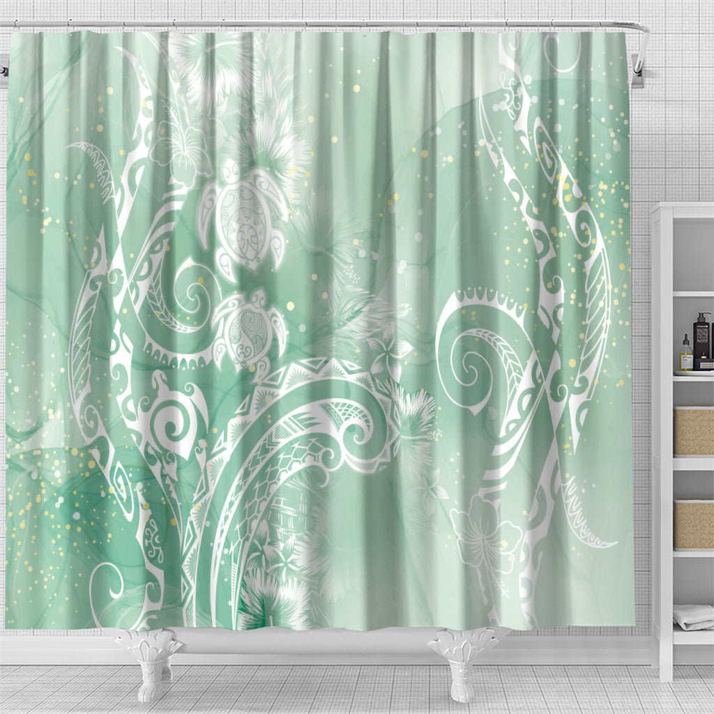 Aloha Hawaii Turtles Floral Shower Curtain Seafoam Marbles Glaze
