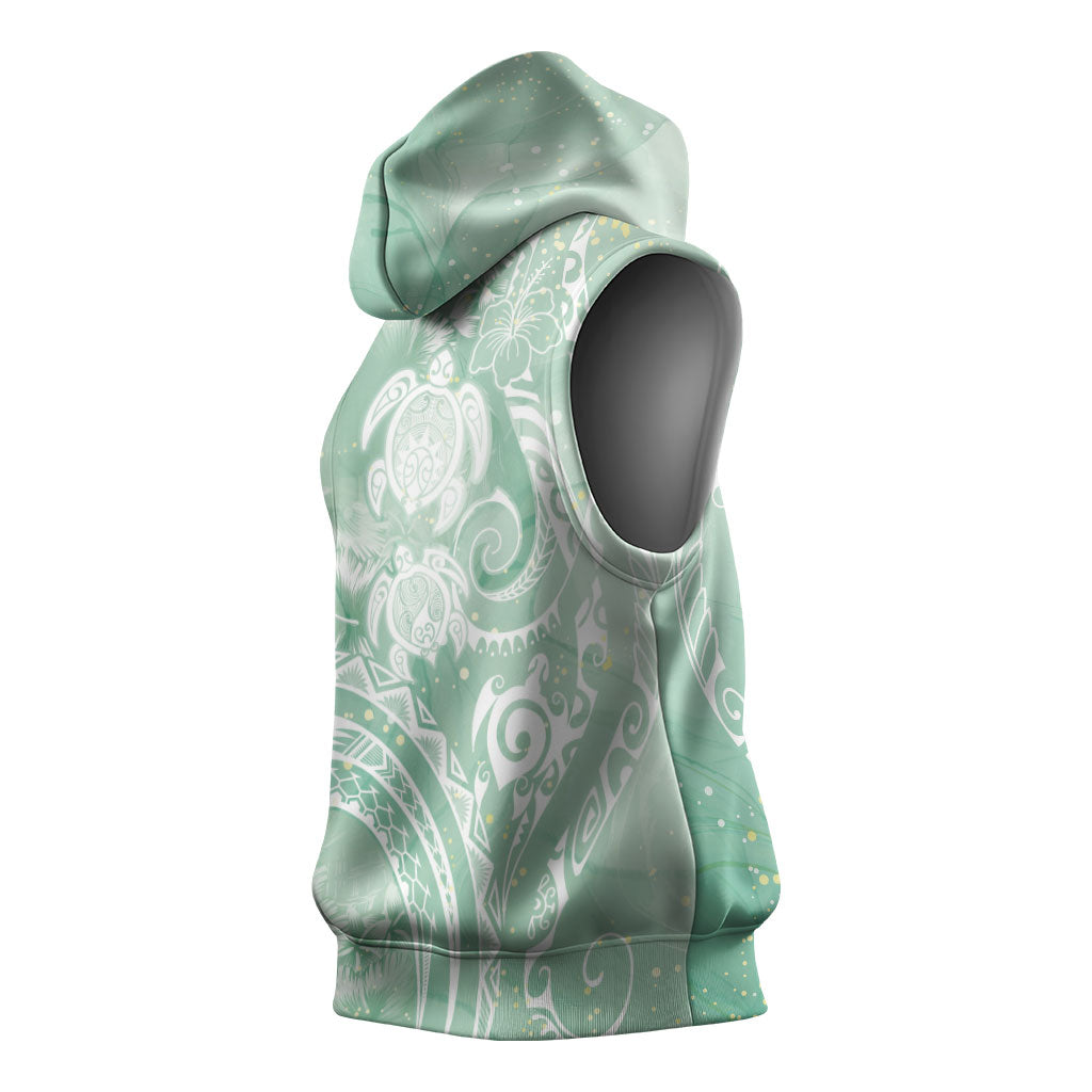 Aloha Hawaii Turtles Floral Sleeveless Hoodie Seafoam Marbles Glaze