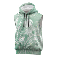 Aloha Hawaii Turtles Floral Sleeveless Zip Hoodie Seafoam Marbles Glaze