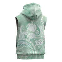 Aloha Hawaii Turtles Floral Sleeveless Zip Hoodie Seafoam Marbles Glaze