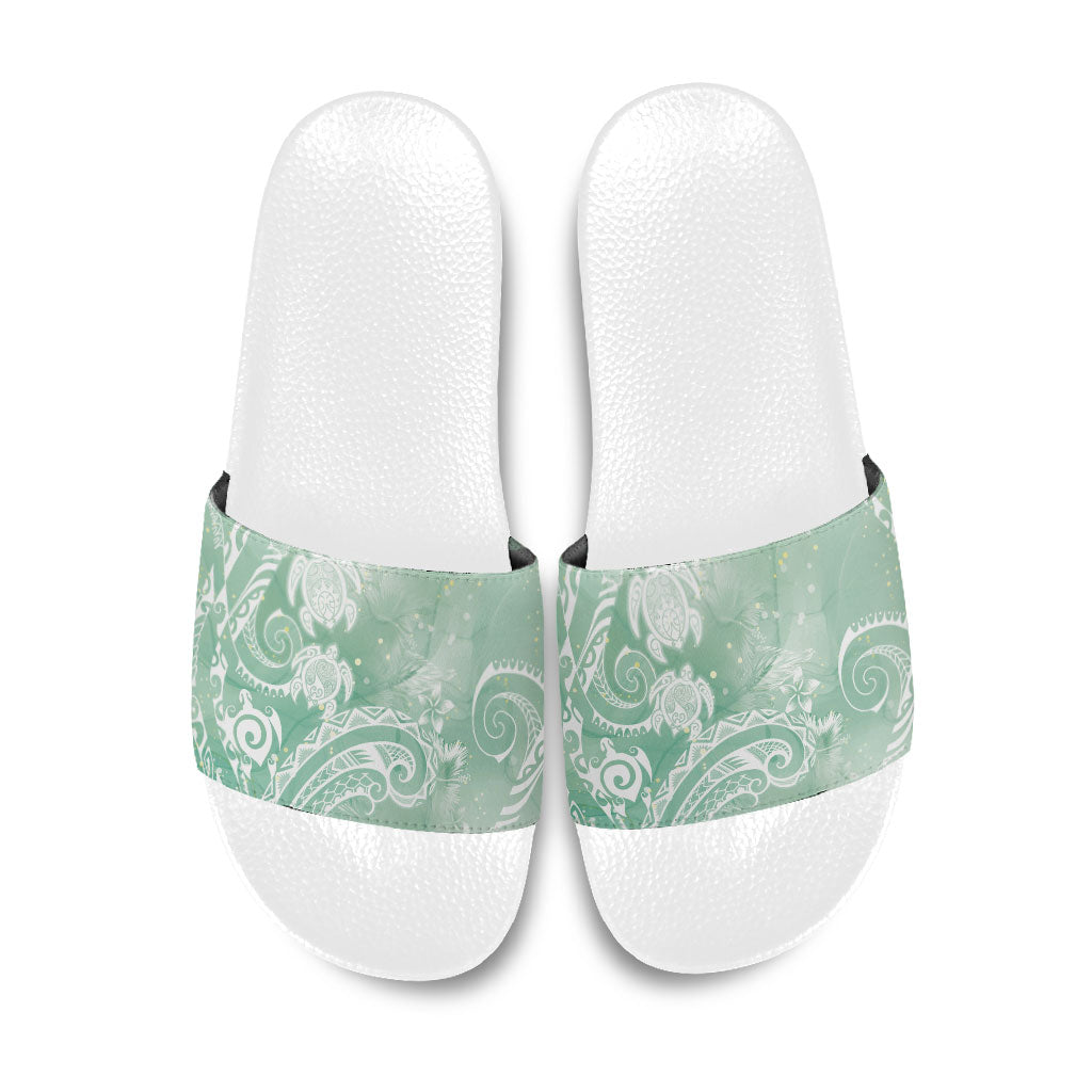Aloha Hawaii Turtles Floral Slide Sandals Seafoam Marbles Glaze
