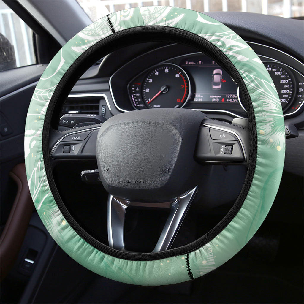 Aloha Hawaii Turtles Floral Steering Wheel Cover Seafoam Marbles Glaze