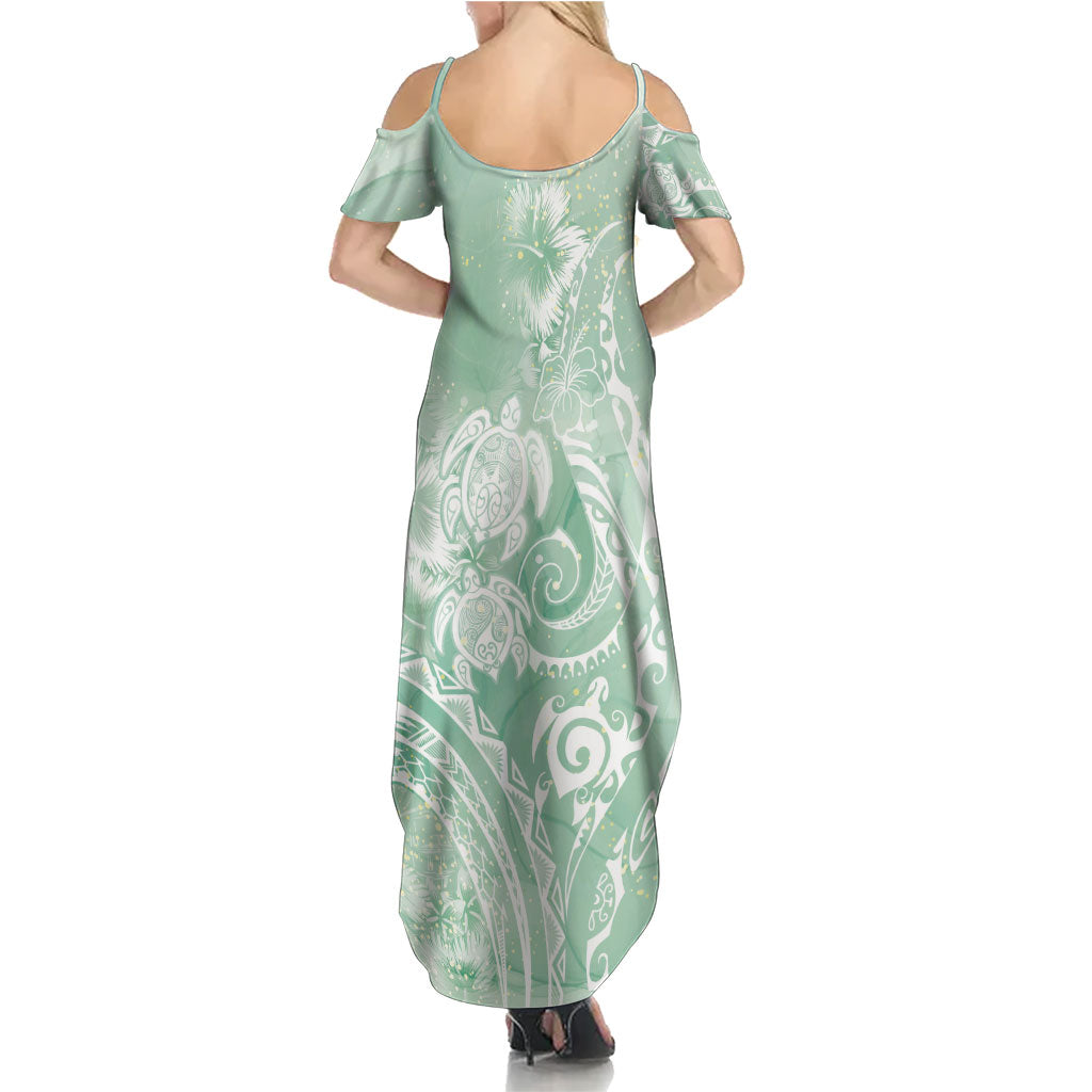 Aloha Hawaii Turtles Floral Summer Maxi Dress Seafoam Marbles Glaze