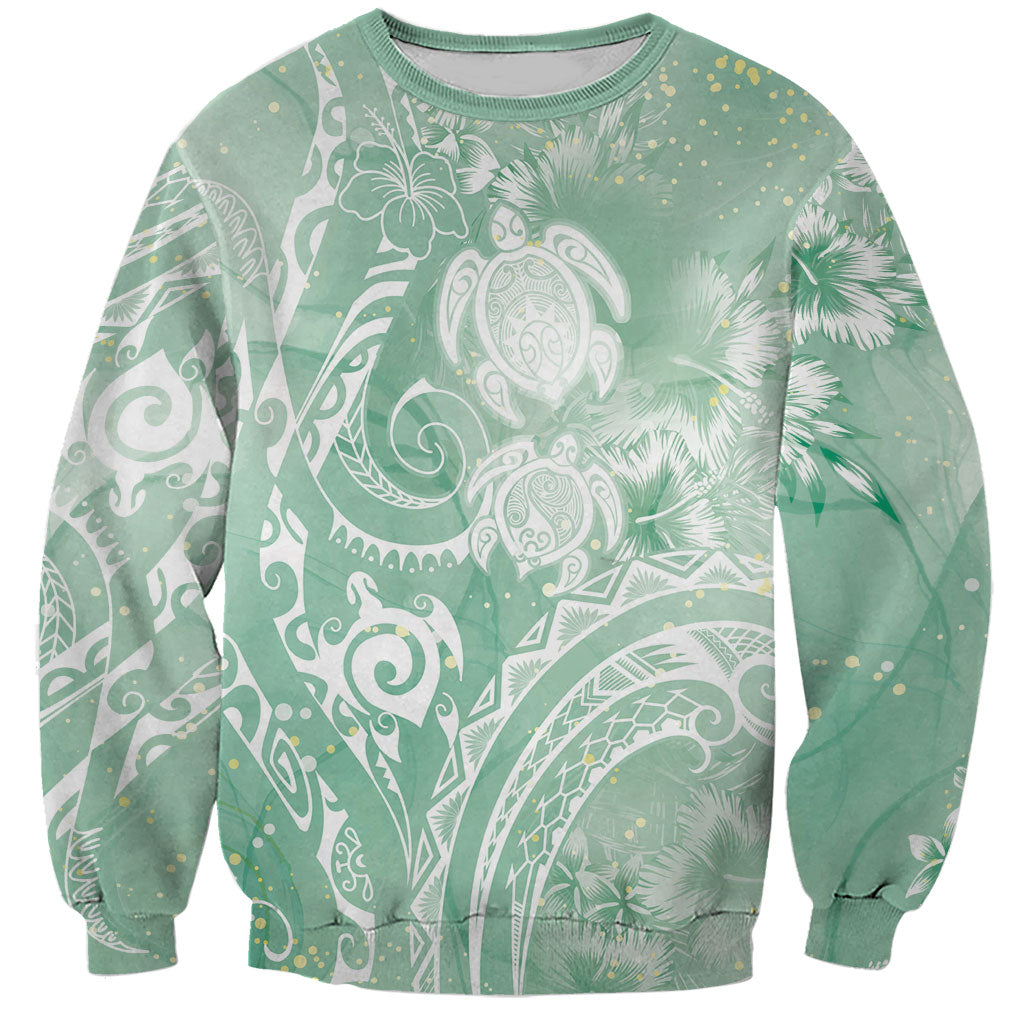 Aloha Hawaii Turtles Floral Sweatshirt Seafoam Marbles Glaze