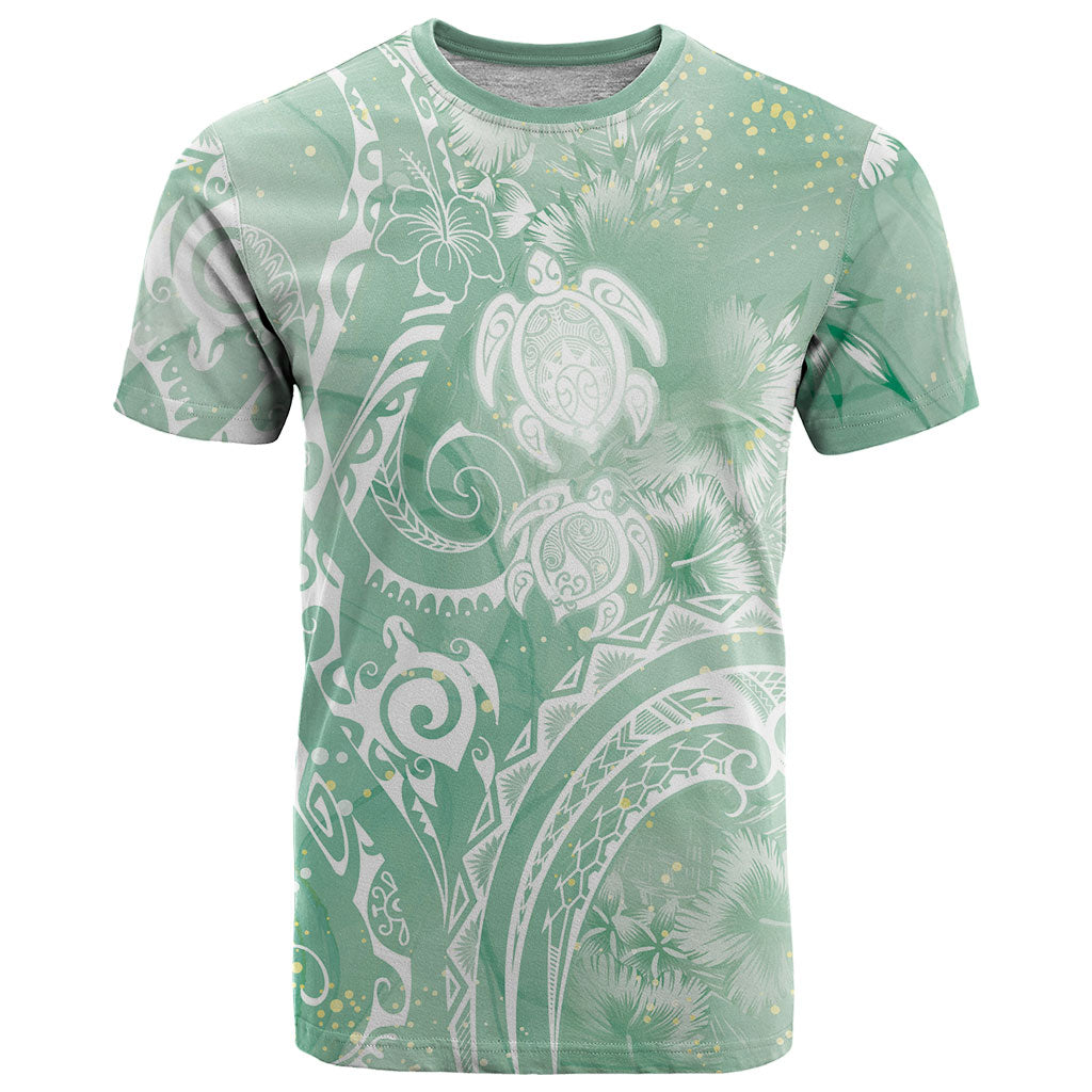 Aloha Hawaii Turtles Floral T Shirt Seafoam Marbles Glaze