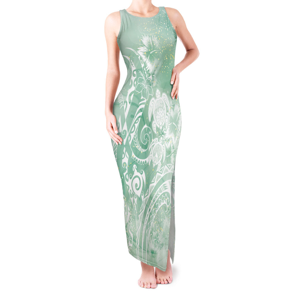 Aloha Hawaii Turtles Floral Tank Maxi Dress Seafoam Marbles Glaze